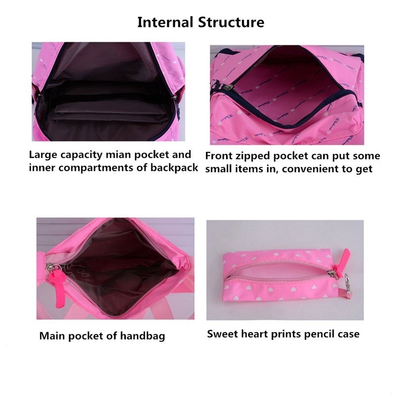 VIDOSCLA 3Pcs Heart Printing Backpack Sets Bowknot Primary Schoolbag Travel Daypack Shoulder Bag Girls Rucksack knapsack - Image 3